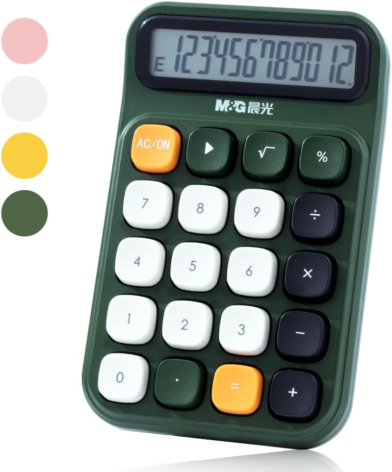MG Mechanical Switch Calculator, 12 Digits, Large LCD Display and Big Buttons, Cute Green Desktop Calculator for Office, Home, School (Battery Included) - Image 1